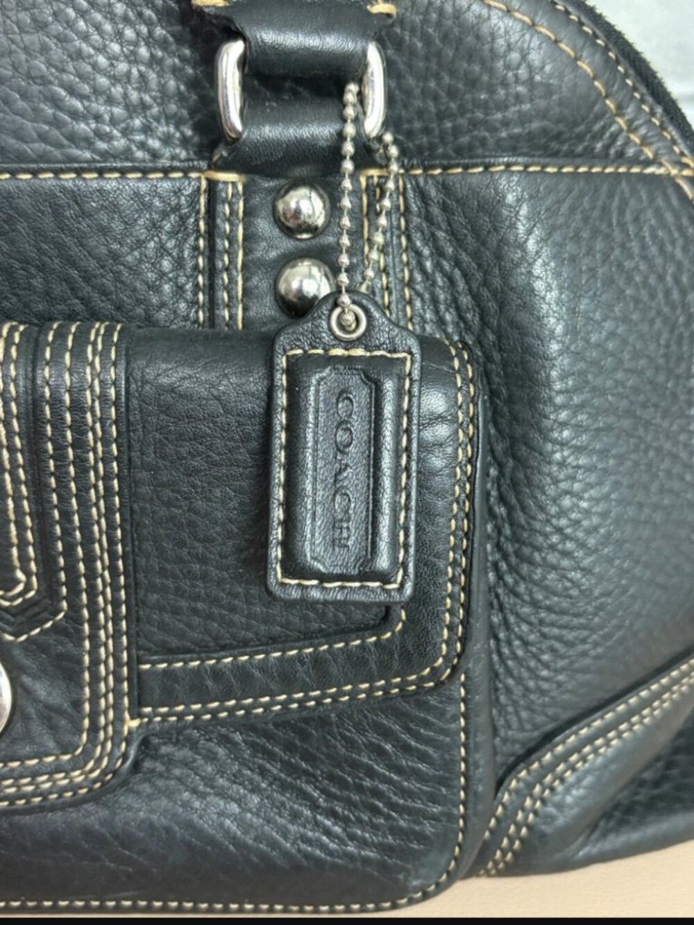 Coach Chelsea Pebbled Leather Satchel Black Bag Turnlock Front Pocket - Picture 3 of 10
